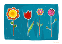 Fleurs color&eacute;es sur fond bleu vif